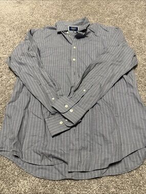 Charles Tyrwhitt Men's Blue Grey with White Pinstripe Slim Fit Button-Down Shirt
